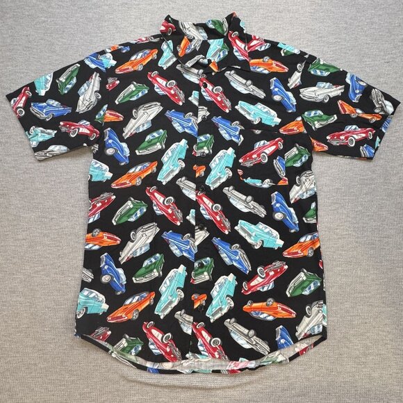 Vintage Classic Cars Handmade Mens Button Up Shirt Black Short Sleeve Size XL? - Picture 1 of 16